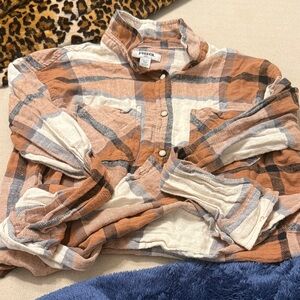 RSQ Tan and White Plaid Shirt